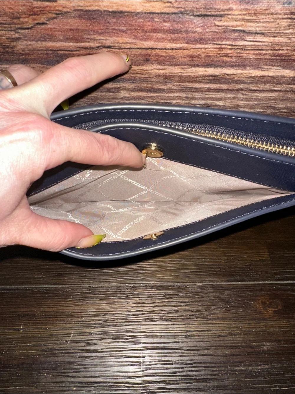 Michael Kors Navy Saffiano Zip-Around Clutch with Gold Logo